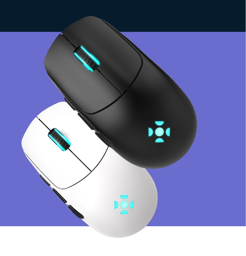 Imagem com dois Mouse Gamer Wireless Rogue na cor Preta e Branca versão Desktop