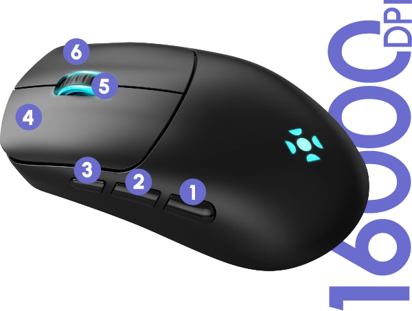 Mouse Gamer Wireless Rogue com indicações dos botões