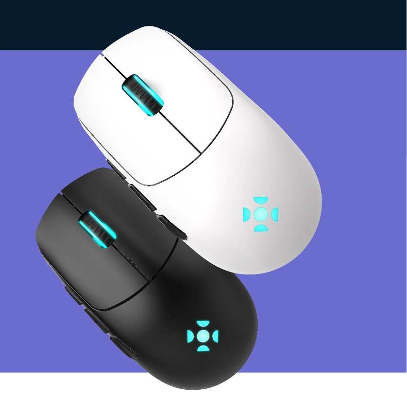 Imagem com dois Mouse Gamer Wireless Rogue na cor Preta e Branca versão Desktop