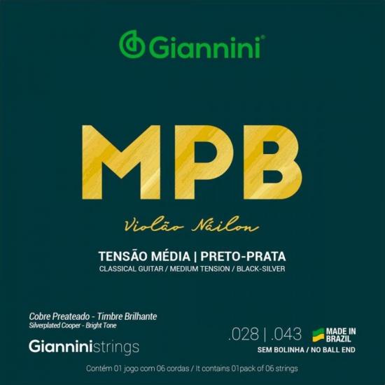 Encordoamento Para Violão Nylon Série MPB Giannini GENWBS Preto/Prata (15092)