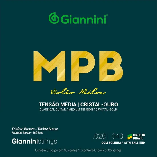 Encordoamento Para Violão Nylon Com Bolinha Média Série MPB Giannini (15093)