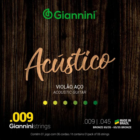 Encordoamento Para Violão Aço .009 Giannini GESWAL Acústico Bronze 65/35 (15095)