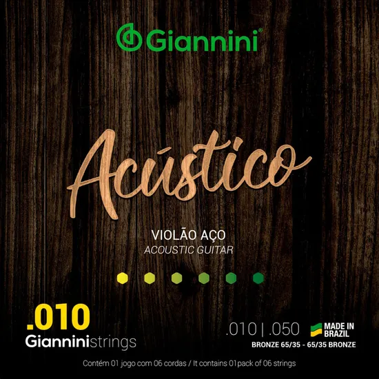 Encordoamento Para Violão Aço .010 Giannini GESWAM Acústico Bronze 65/35 (15096)