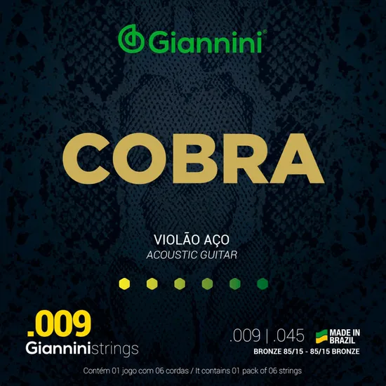 Encordoamento Para Violão Aço Bronze 85/15 Série Cobra Giannini GEEWA (15102)