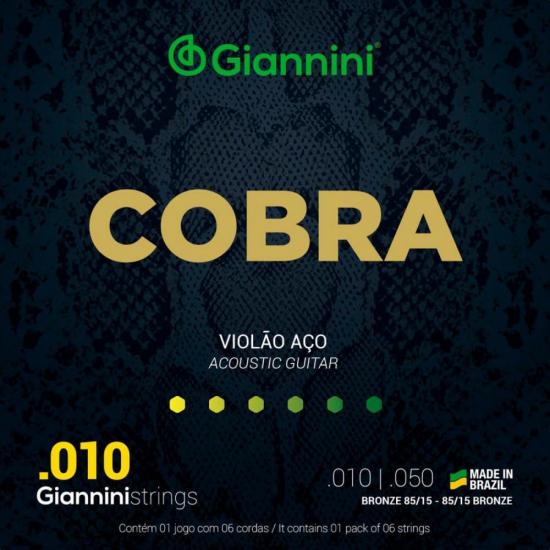 Encordoamento Para Violão Aço .010 Série Cobra Giannini GEEFLE por 25,99 à vista no boleto/pix ou parcele em até 1x sem juros. Compre na loja Mundomax!