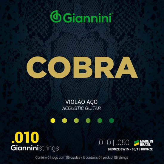 Encordoamento Para Violão Aço .010 Série Cobra Giannini GEEFLE (15103)