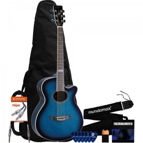 Kit Violão TAGIMA Eletroacústico Azul Dallas Tuner + Acessórios por 0,00 à vista no boleto/pix ou parcele em até 1x sem juros. Compre na loja Mundomax!