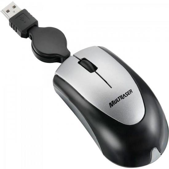 Mini Mouse USB com Cabo Retrátil MO073 Preto/Prata MULTILASER por 0,00 à vista no boleto/pix ou parcele em até 1x sem juros. Compre na loja Mundomax!