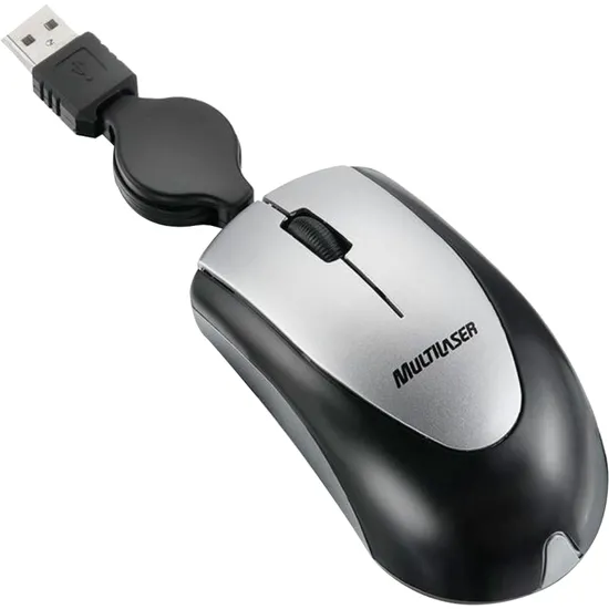 Mini Mouse USB com Cabo Retrátil MO073 Preto/Prata MULTILASER (28673)