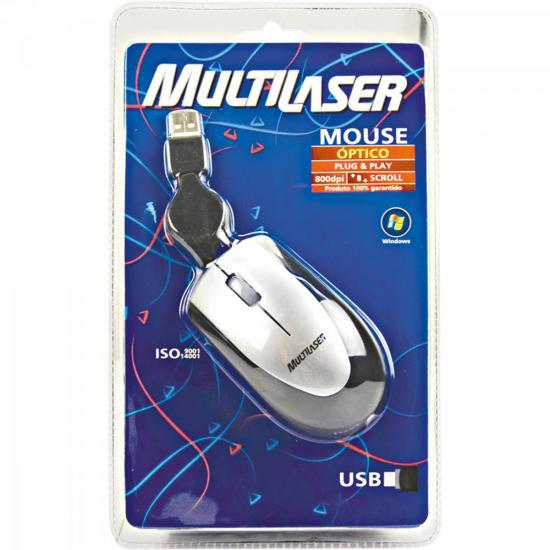 Mini Mouse USB com Cabo Retrátil MO073 Preto/Prata MULTILASER por 0,00 à vista no boleto/pix ou parcele em até 1x sem juros. Compre na loja Mundomax!