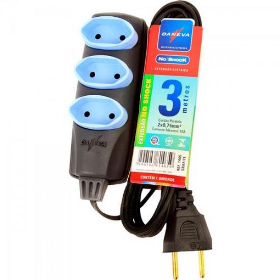 Extensão Tripla PL 2 x 0,75mm 3 Metros No Shock DANEVA por 0,00 à vista no boleto/pix ou parcele em até 1x sem juros. Compre na loja Mundomax!