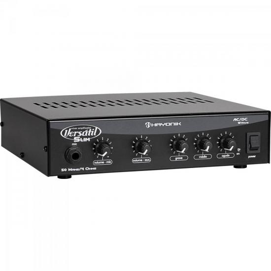Amplificador 50W VERSATIL SLIM MONO 12V Preto HAYONIK por 0,00 à vista no boleto/pix ou parcele em até 1x sem juros. Compre na loja Mundomax!