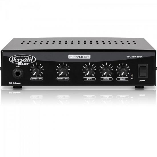 Amplificador 50W VERSATIL SLIM MONO 70V Preto HAYONIK por 299,00 à vista no boleto/pix ou parcele em até 10x sem juros. Compre na loja Mundomax!