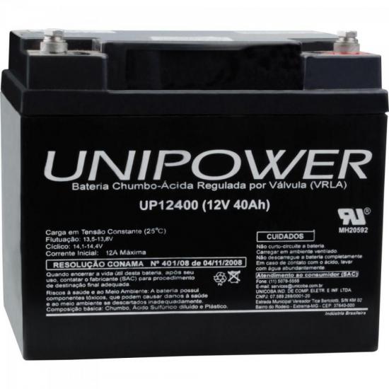 Bateria Selada UP12400 12V/40A UNIPOWER por 0,00 à vista no boleto/pix ou parcele em até 1x sem juros. Compre na loja Mundomax!