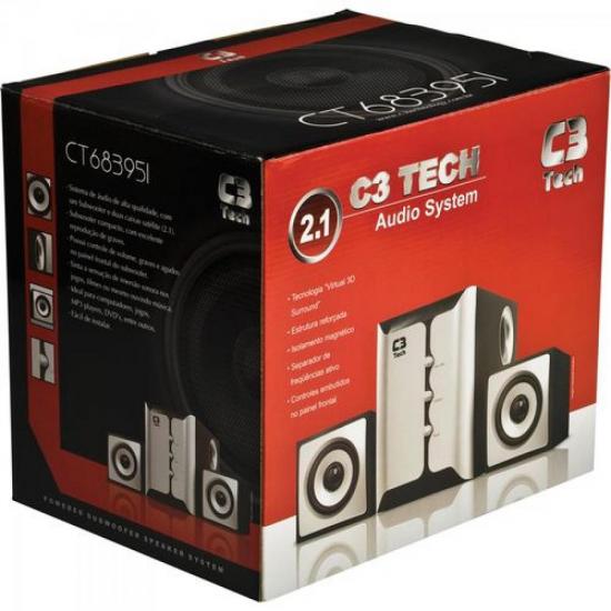 Caixa Multimídia 2.1 Com Subwoofer CT683951 Preto/Prata C3 TECH por 0,00 à vista no boleto/pix ou parcele em até 1x sem juros. Compre na loja Mundomax!