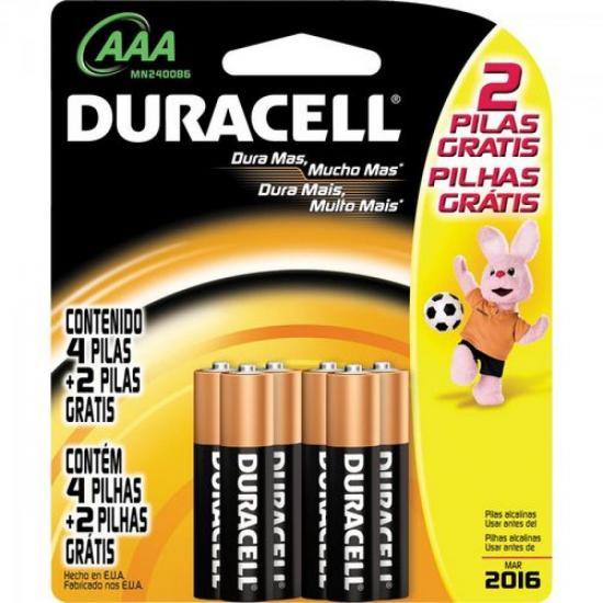 Pilha AAA MN240086 Leve 6 Pague 4 DURACELL por 0,00 à vista no boleto/pix ou parcele em até 1x sem juros. Compre na loja Mundomax!