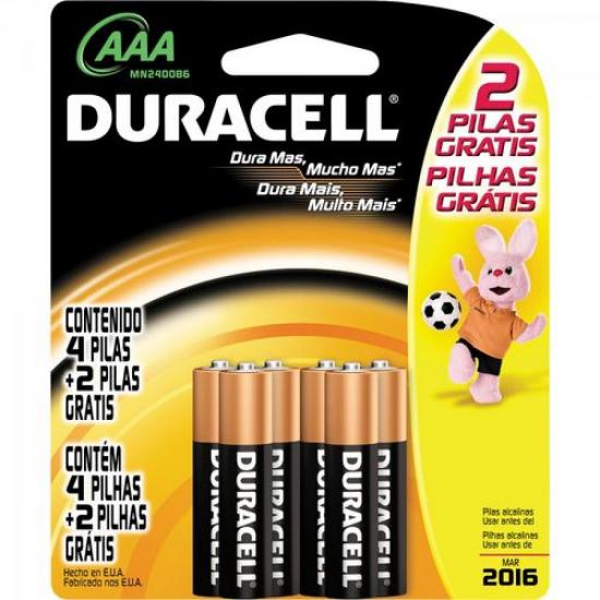 Pilha AAA MN240086 Leve 6 Pague 4 DURACELL por 0,00 à vista no boleto/pix ou parcele em até 1x sem juros. Compre na loja Mundomax!