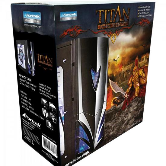 Gabinete Gamer Titan C/Cooler Azul FORTREK por 0,00 à vista no boleto/pix ou parcele em até 1x sem juros. Compre na loja Mundomax!
