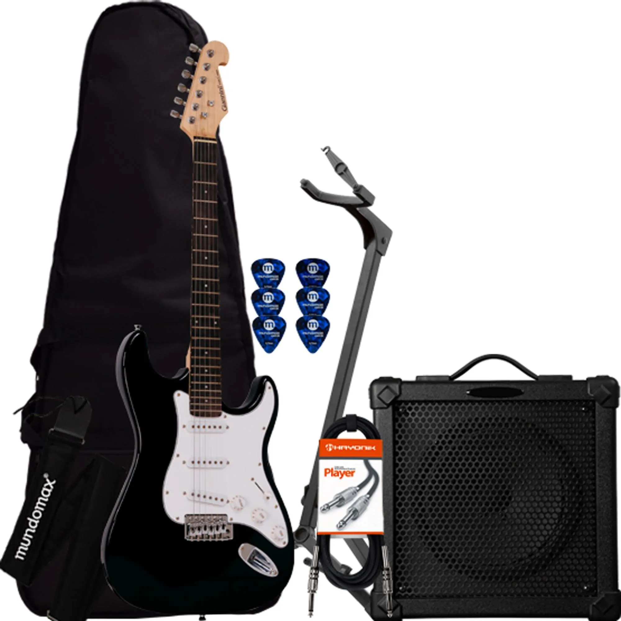 Kit Guitarra G-100 Preta GIANNINI + Cubo + Capa + Acessórios por 1.345,00 à vista no boleto/pix ou parcele em até 12x sem juros. Compre na loja Mundomax!