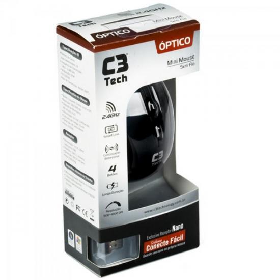 Mouse Óptico Sem Fio 500/1000DPI MW100BK Preto C3 TECH por 0,00 à vista no boleto/pix ou parcele em até 1x sem juros. Compre na loja Mundomax!