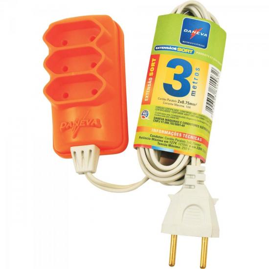 Extensão Tripla PL 2 x 0,75mm 3 Metros Sort DANEVA por 0,00 à vista no boleto/pix ou parcele em até 1x sem juros. Compre na loja Mundomax!