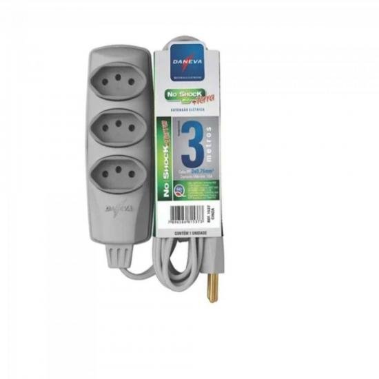 Extensão Tripla PP 3 x 0,75mm 2P+T NBR 3 Metros No Shock DANEVA por 0,00 à vista no boleto/pix ou parcele em até 1x sem juros. Compre na loja Mundomax!