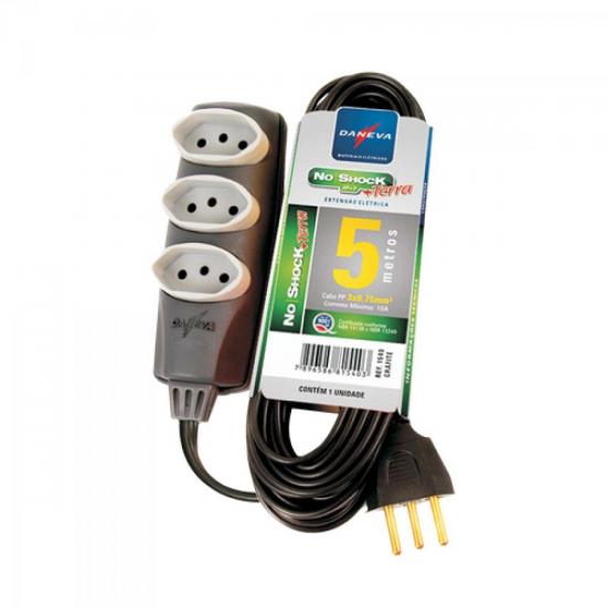Extensão Tripla PP 3 x 0,75mm 2P+T NBR 5 Metros No Shock DANEVA por 0,00 à vista no boleto/pix ou parcele em até 1x sem juros. Compre na loja Mundomax!