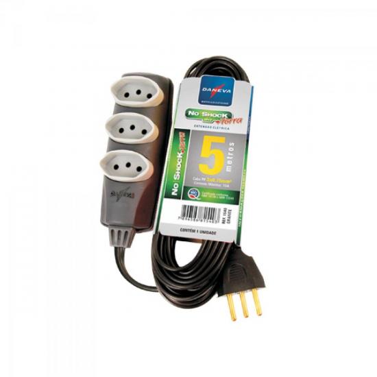 Extensão Tripla PP 3 x 0,75mm 2P+T NBR 5 Metros No Shock DANEVA por 0,00 à vista no boleto/pix ou parcele em até 1x sem juros. Compre na loja Mundomax!