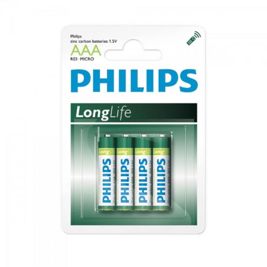 Pilha AAA Palito Zinco LongLife R03L4B/97 PHILIPS por 0,00 à vista no boleto/pix ou parcele em até 1x sem juros. Compre na loja Mundomax!