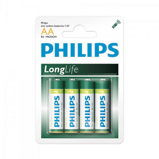Pilha AA Zinco LongLife R6L4B/97 c/4 PHILIPS por 0,00 à vista no boleto/pix ou parcele em até 1x sem juros. Compre na loja Mundomax!