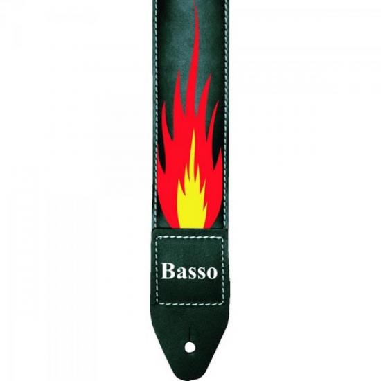 Correia Para Guitarra \"Fogo Vermelho\" com Ponteiras em Couro SF66 Preta por 0,00 à vista no boleto/pix ou parcele em até 1x sem juros. Compre na loja Mundomax!