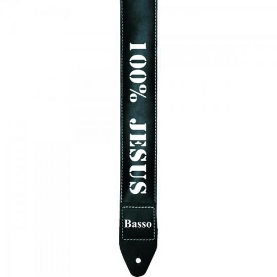 Correia para Guitarra BASSO \"100% Jesus\" com Ponteiras em Couro SF82 Pre por 45,90 à vista no boleto/pix ou parcele em até 1x sem juros. Compre na loja Mundomax!