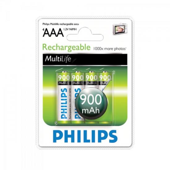Pilha Recarregável com 4 AAA 1,2V 900mAh NiMh PHILIPS por 0,00 à vista no boleto/pix ou parcele em até 1x sem juros. Compre na loja Mundomax!