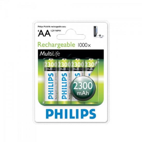 Pilha Recarregável com 4 AA 1,2V 2300mAh NiMh PHILIPS por 0,00 à vista no boleto/pix ou parcele em até 1x sem juros. Compre na loja Mundomax!