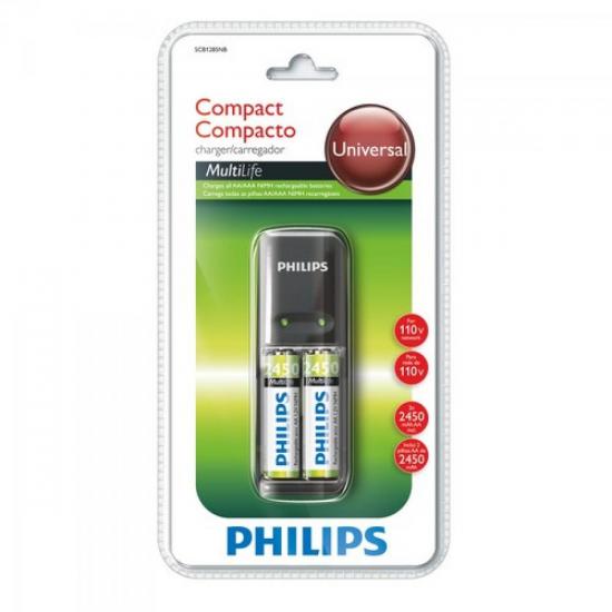Carregador de Pilha com 2 Pilhas AA 2450mAh SCB1285NB/78 110V Preto por 0,00 à vista no boleto/pix ou parcele em até 1x sem juros. Compre na loja Mundomax!