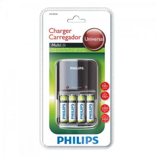 Carregador de Pilhas AA/AAA c/4 AA 2450mAh SCB1485NB/78 110V PHILIPS por 0,00 à vista no boleto/pix ou parcele em até 1x sem juros. Compre na loja Mundomax!