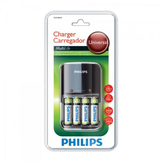 Carregador de Pilhas AA/AAA c/4 AA 2450mAh SCB1480NB/78 220V PHILIPS por 0,00 à vista no boleto/pix ou parcele em até 1x sem juros. Compre na loja Mundomax!
