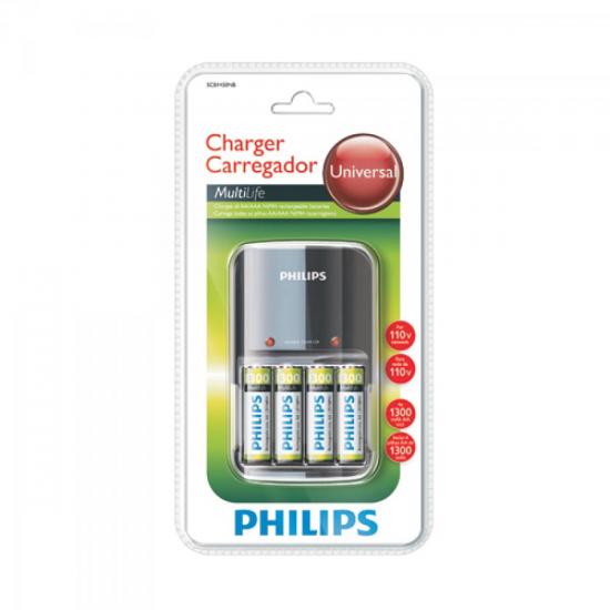 Carregador de Pilha com 4 Pilhas AA 1300mAh SCB1450NB/78 110V Preto por 0,00 à vista no boleto/pix ou parcele em até 1x sem juros. Compre na loja Mundomax!