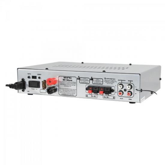 Amplificador 50W VERSATIL SLIM USB 12V Prata HAYONIK por 0,00 à vista no boleto/pix ou parcele em até 1x sem juros. Compre na loja Mundomax!