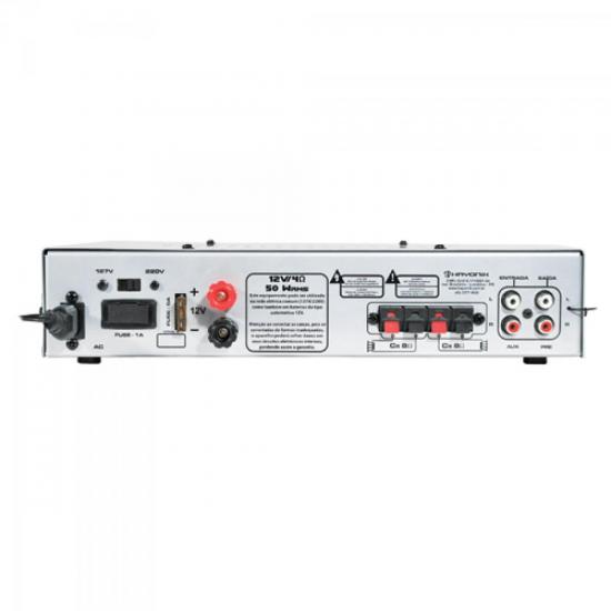 Amplificador 50W VERSATIL SLIM USB 12V Prata HAYONIK por 0,00 à vista no boleto/pix ou parcele em até 1x sem juros. Compre na loja Mundomax!