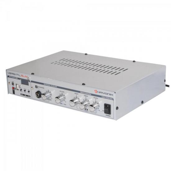 Amplificador 50W VERSATIL SLIM USB 12V Prata HAYONIK por 0,00 à vista no boleto/pix ou parcele em até 1x sem juros. Compre na loja Mundomax!