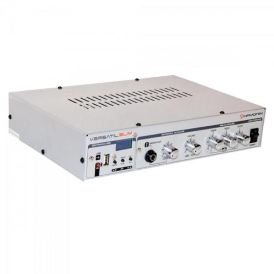Amplificador 50W VERSATIL SLIM USB 12V Prata HAYONIK por 0,00 à vista no boleto/pix ou parcele em até 1x sem juros. Compre na loja Mundomax!