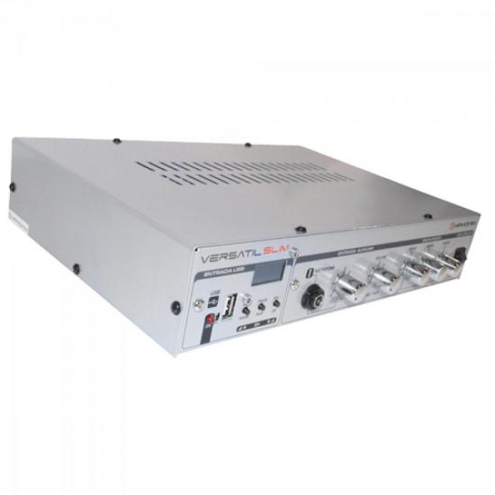 Amplificador 50W VERSATIL SLIM USB 12V Prata HAYONIK por 0,00 à vista no boleto/pix ou parcele em até 1x sem juros. Compre na loja Mundomax!