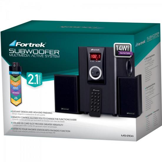 Caixa Multimídia 2.1 MS-2104 Bivolt Marrom FORTREK por 0,00 à vista no boleto/pix ou parcele em até 1x sem juros. Compre na loja Mundomax!