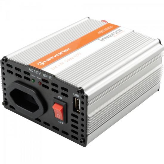 Inversor de Onda Modificada 12VDC/127V USB 400W HAYONIK por 0,00 à vista no boleto/pix ou parcele em até 1x sem juros. Compre na loja Mundomax!
