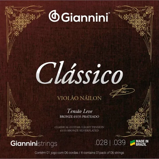 Encordoamento Para Violão Nylon Leve Série Clássico Giannini GENWPL (4537)