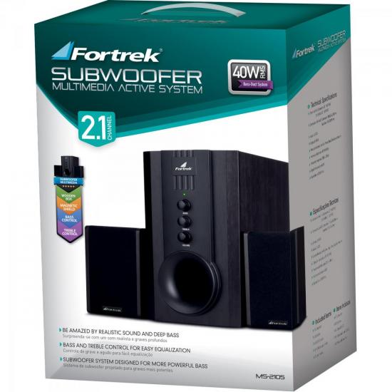 Caixa Multimídia 2.1 40W RMS MS2105 Bivolt Marrom FORTREK por 0,00 à vista no boleto/pix ou parcele em até 1x sem juros. Compre na loja Mundomax!