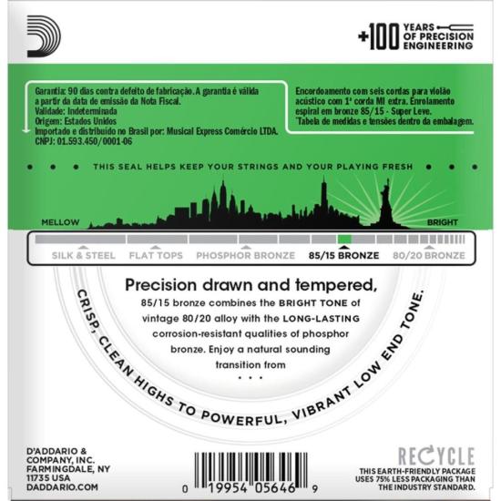 Encordoamento Violão Aço .009-.045 85/15 Bronze EZ890-B D\