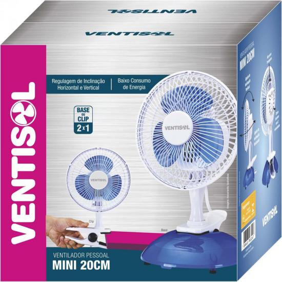 Ventilador de Mesa 20cm 220V MINI Azul/Branco VENTISOL por 0,00 à vista no boleto/pix ou parcele em até 1x sem juros. Compre na loja Mundomax!