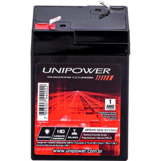 Bateria Estacionária Selada 6V 4,5Ah VRLA UP645SEG Unipower por 55,00 à vista no boleto/pix ou parcele em até 2x sem juros. Compre na loja Mundomax!